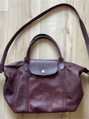 Longchamp Burgundy Leather le Pliage shoulder bag